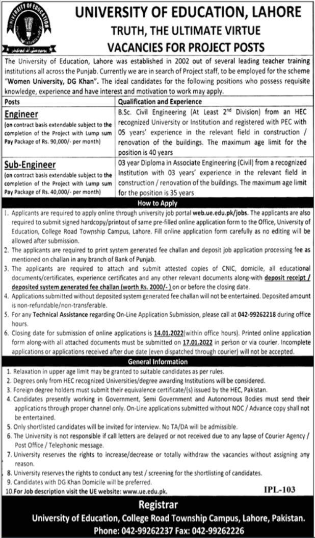 jobs-in-university-of-education-lahore-2022-latest-jobs-in-pakistan