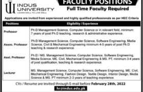Jobs in Indus University Karachi 2022