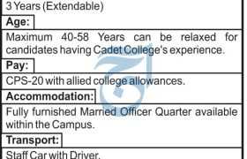 Jobs in Cadet College Swat 2022