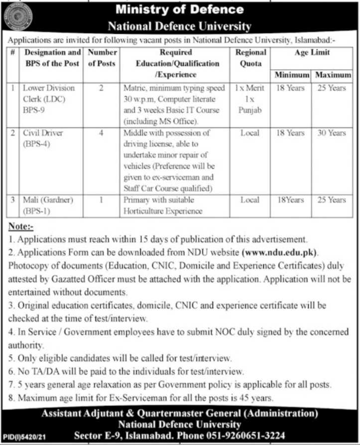 jobs-in-national-defence-university-islamabad-2022-latest-jobs-in