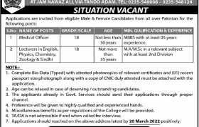 Jobs in Cadet College Sanghar 2022