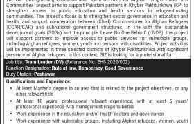 Afghan Refugees Project Jobs in Peshawar 2022