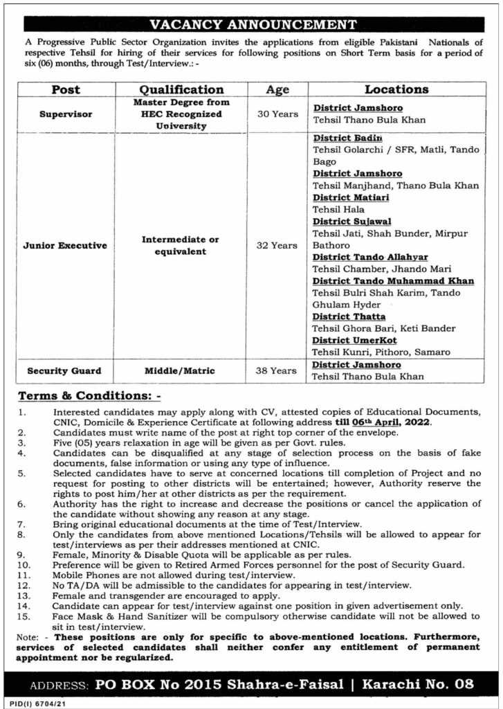 Public Sector Jobs in Sindh 2022