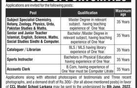 Jobs at Cadet College Larkana 2022