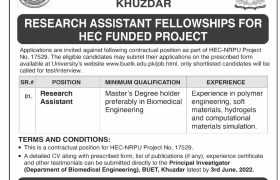 Research Assistant Fellowships at BUET Khuzdar 2022