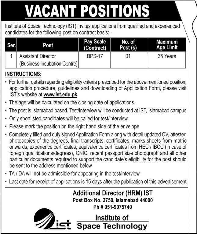 Position at Institute of Space Technology 2022