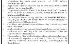 Vacancies at ASSMS GC University Lahore 2022