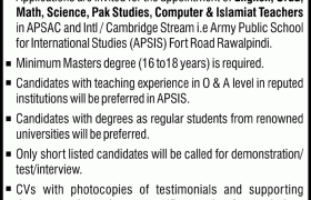 Jobs at APS&C Fort Road Rawalpindi 2022