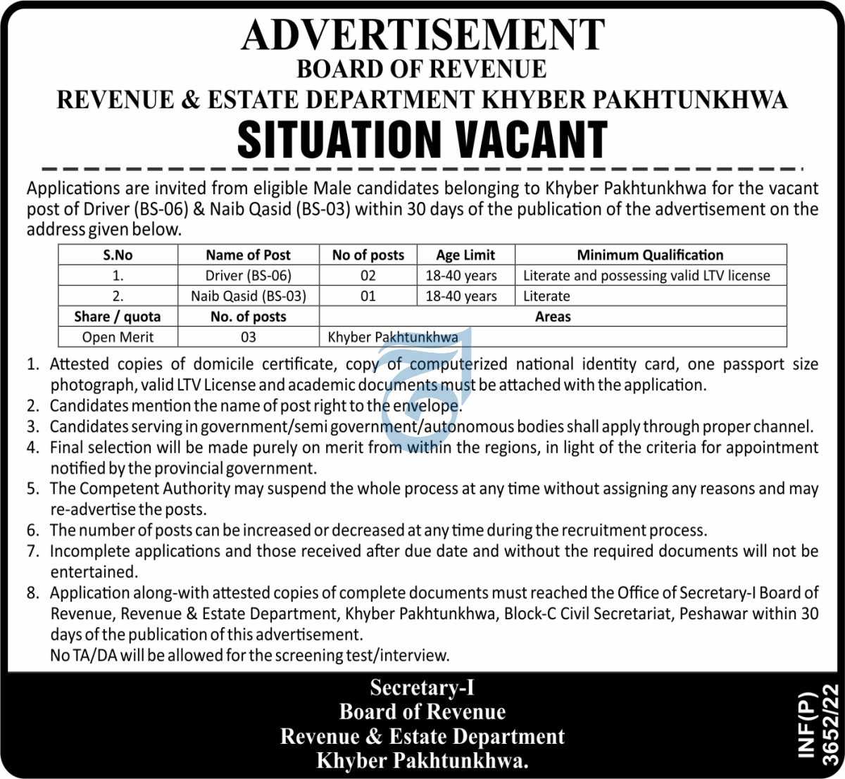 Jobs at Board of Revenue Khyber Pakhtunkhwa 2022
