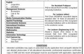 NUML Rawalpindi Branch Jobs 2022