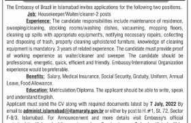 Jobs at Embassy of Brazil Islamabad 2022