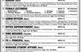 latest jobs in pakistan, jobs in pakistan, jobs in sindh, sindh govt jobs, bakhtawar girls cadet college jobs, jobs at bakhtawar cadet college for girls 2022