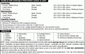 Positions at Lahore Garrison Education System 2022