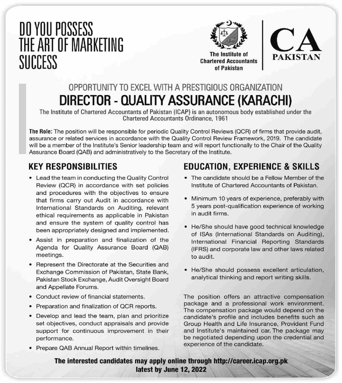 Career Opportunities at ICAP Karachi 2022
