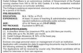 Jobs at Cadet College Okara 2022
