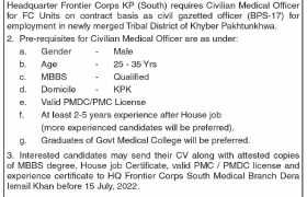 Jobs at Headquarters Frontier Corps KP South 2022