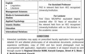 Jobs at NUML Regional Campus Karachi 2022