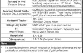 Fazaia Inter College E-9 Islamabad Jobs 2022