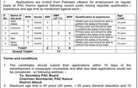 Jobs at Pakistan Aeronautical Complex Kamra 2022
