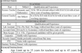 Jobs at Col MRS PS & C Jutial Gilgit 2022