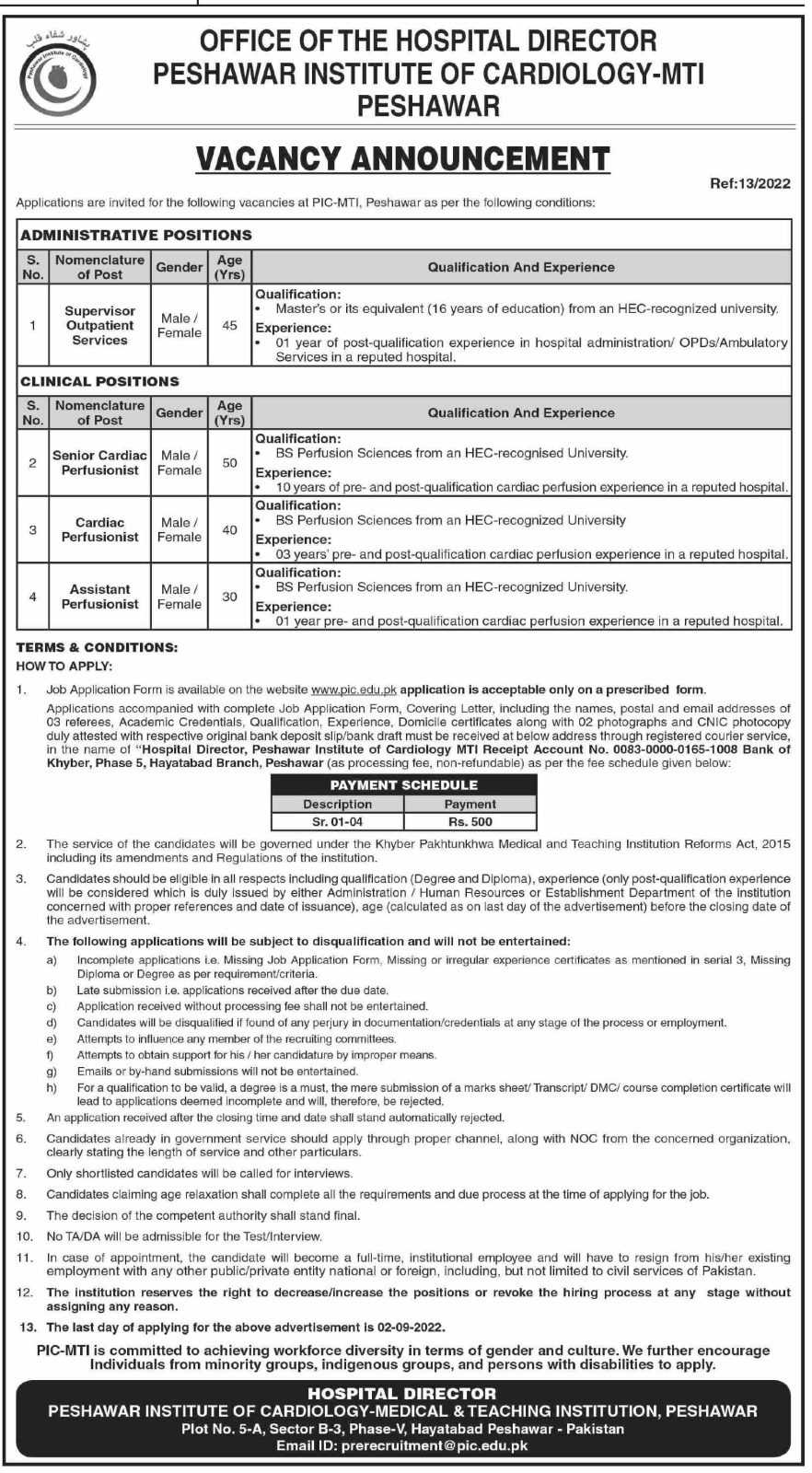 Peshawar Institute of Cardiology Careers 2022 - Latest Jobs In Pakistan