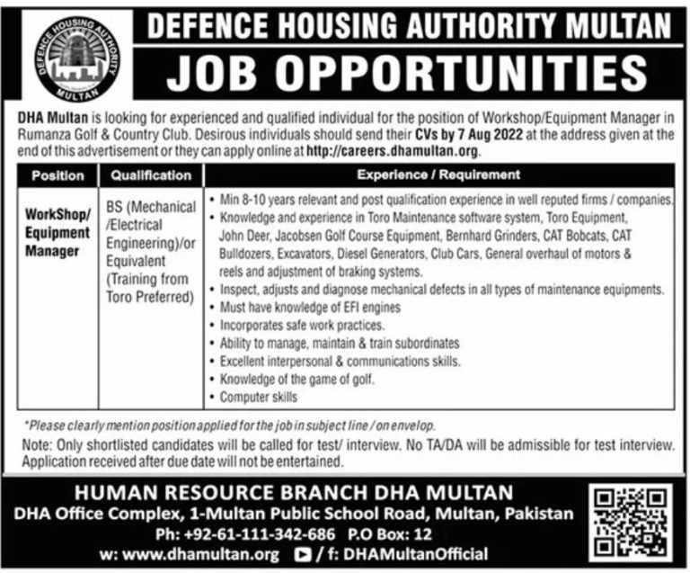 Jobs at DHA Multan 2022