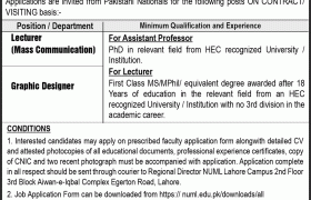 Jobs at NUML Lahore Campus 2022