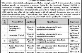Jobs at TEVTA Multan 2022