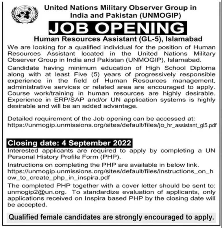 Positions Available at UNMOGIP Islamabad 2022 Latest Jobs In Pakistan