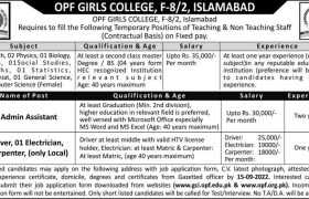 OPF Girls College F8/2 Islamabad Jobs 2022