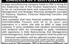 Finance Head Job in Lahore 2022