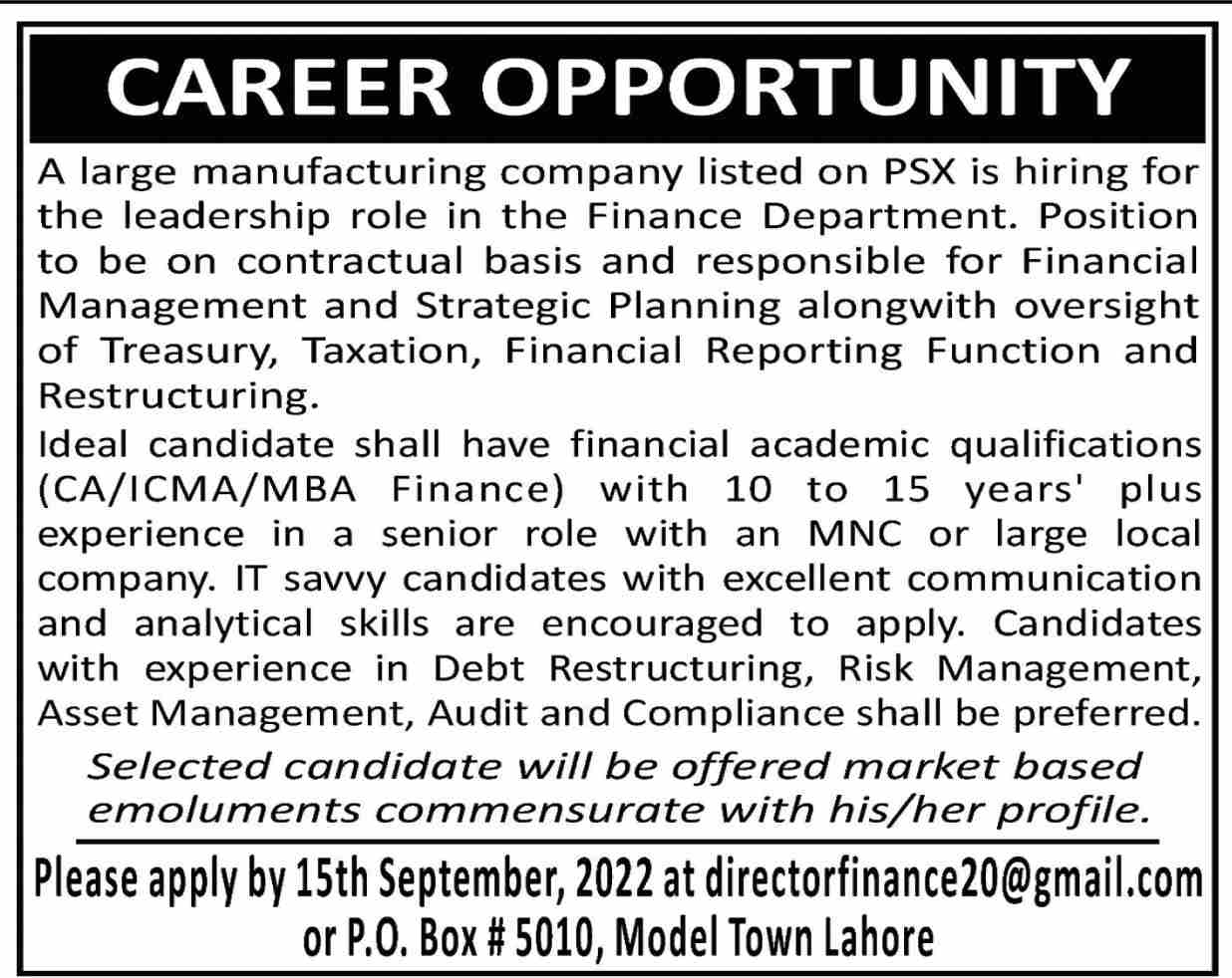 finance-head-job-in-lahore-2022-latest-jobs-in-pakistan