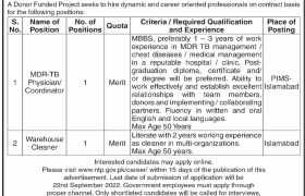 Jobs at Donor Funded Project in Islamabad 2022