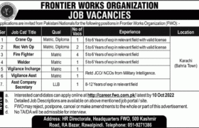 Jobs at Frontier Works Organization Karachi2022