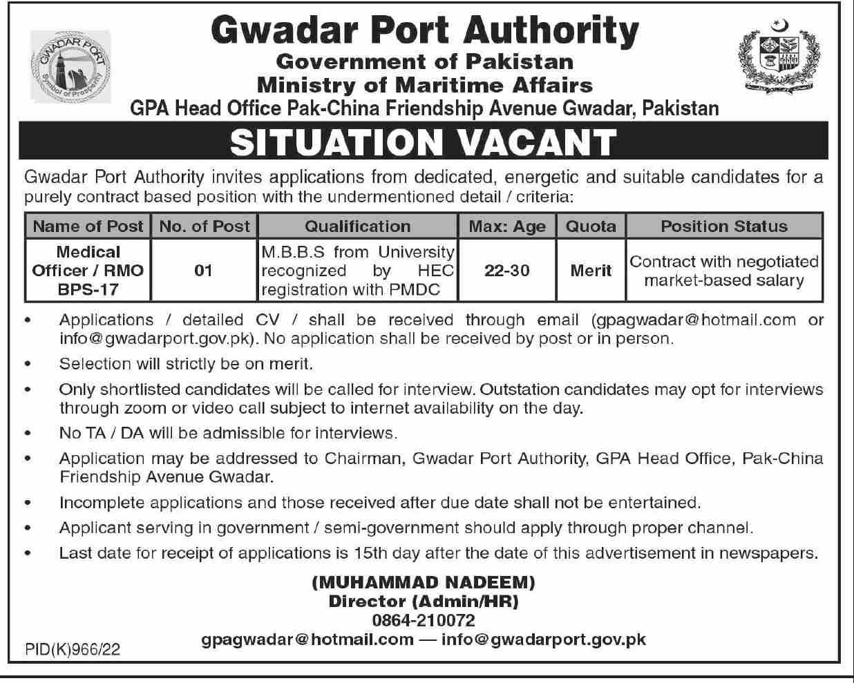 Jobs at Gwadar Port Authority 2022