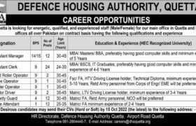 Jobs at Defence Housing Authority Quetta 2022