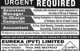 Jobs at Eureka Pvt Limited Lahore 2022