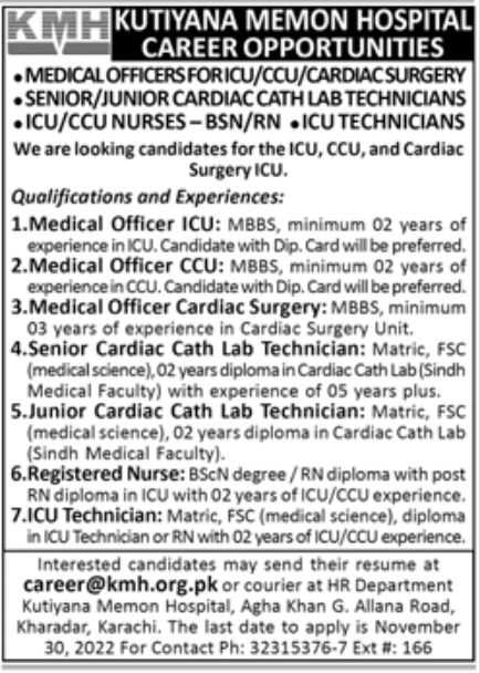 Jobs at Kuthiyana Memon Hospital 2022
