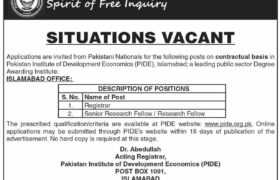 Jobs at PIDE Islamabad Office 2022