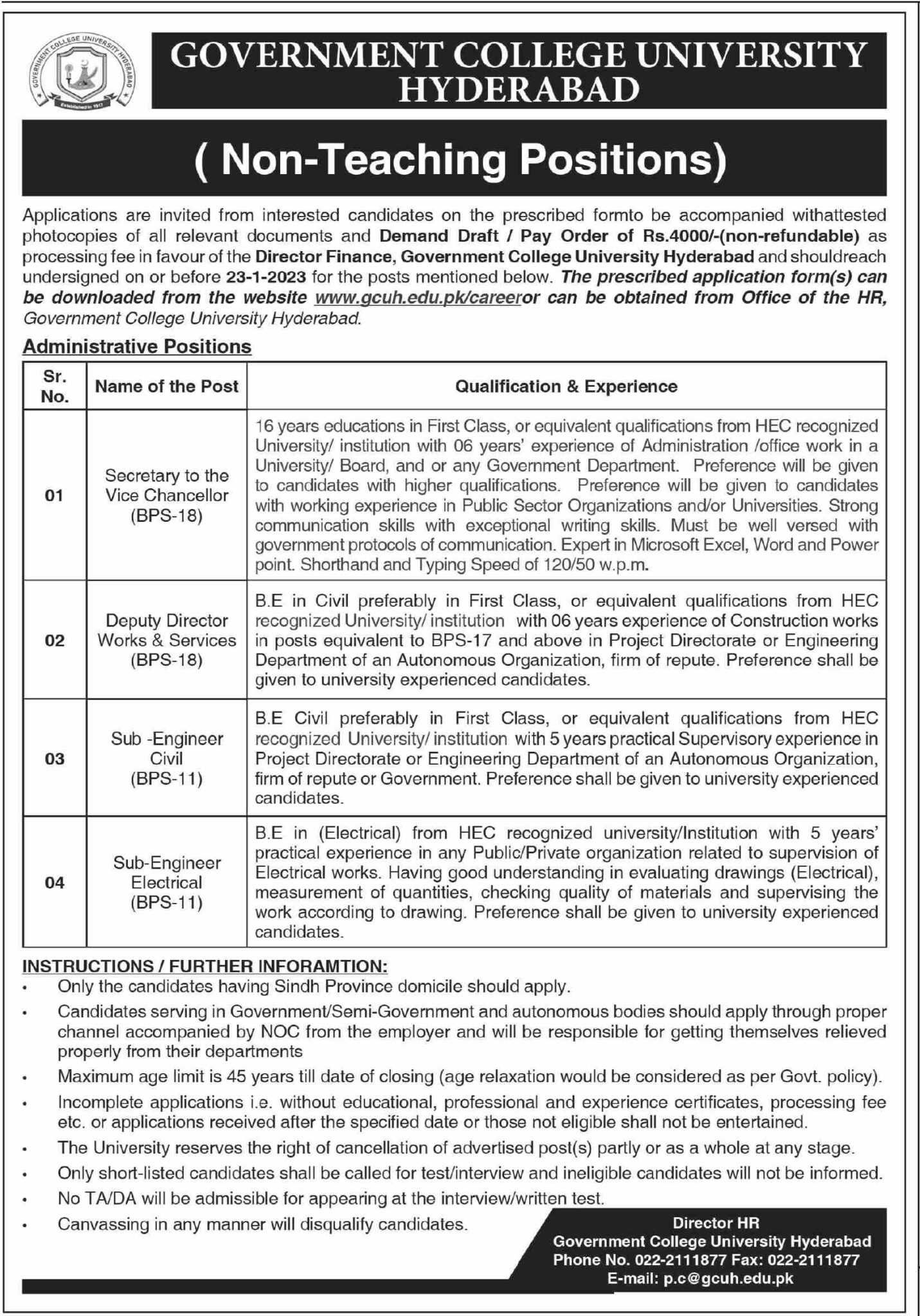 Positions At Gc University Hyderabad 2023 Latest Jobs In Pakistan