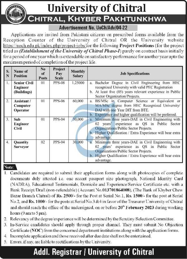 Vacancies at University of Chitral 2023