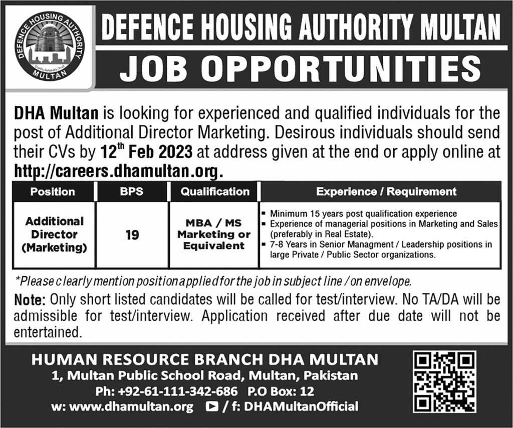 Job Available at DHA Multan 2023