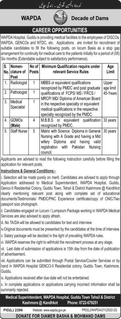Jobs at WAPDA Hospital Guddu 2023