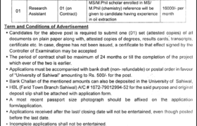 Research Post at University of Sahiwal 2023