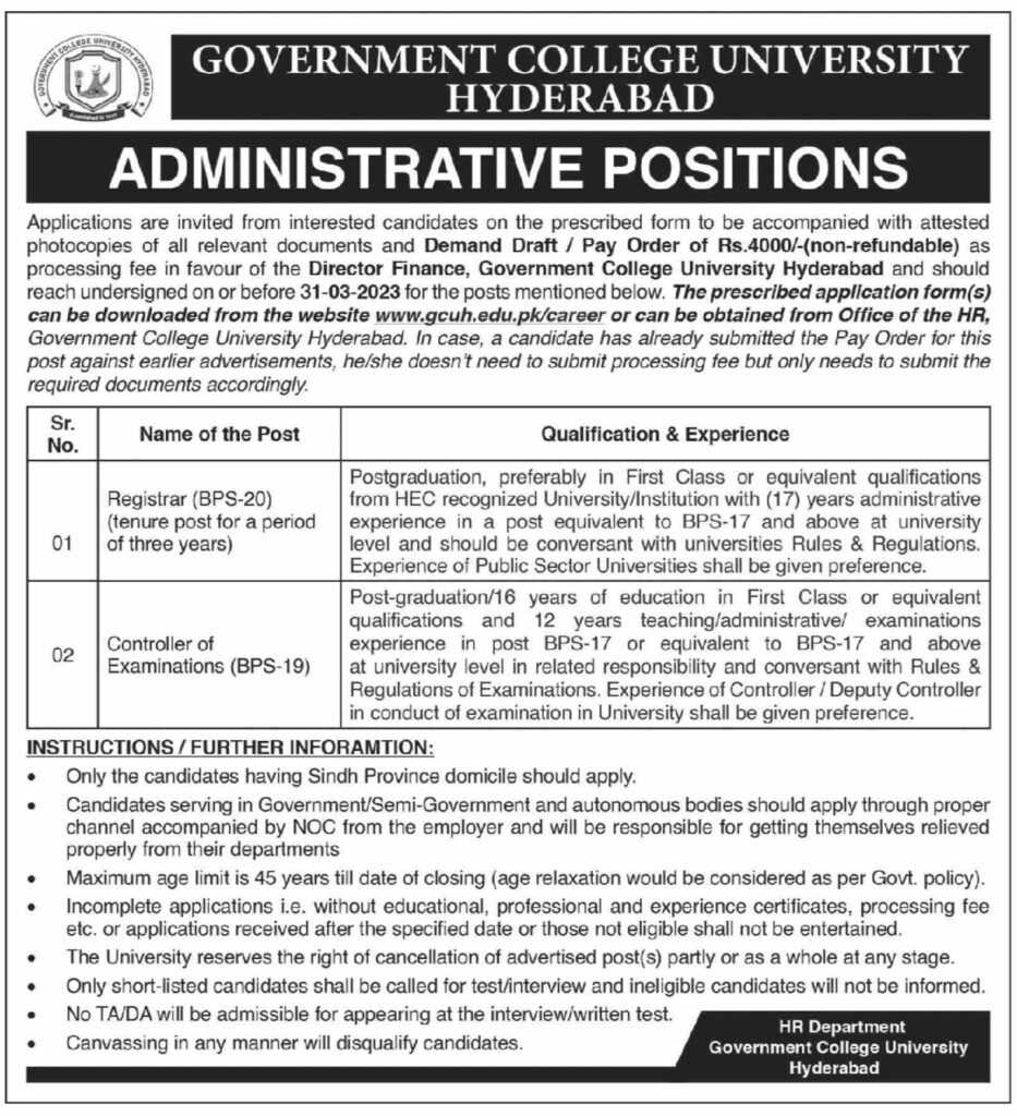 Positions at GC University Hyderabad 2023