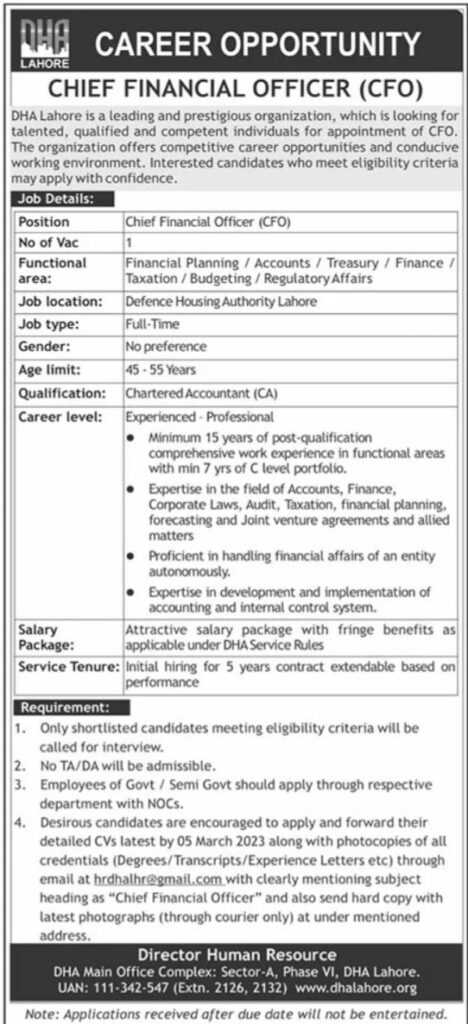 Jobs at DHA Lahore 2023