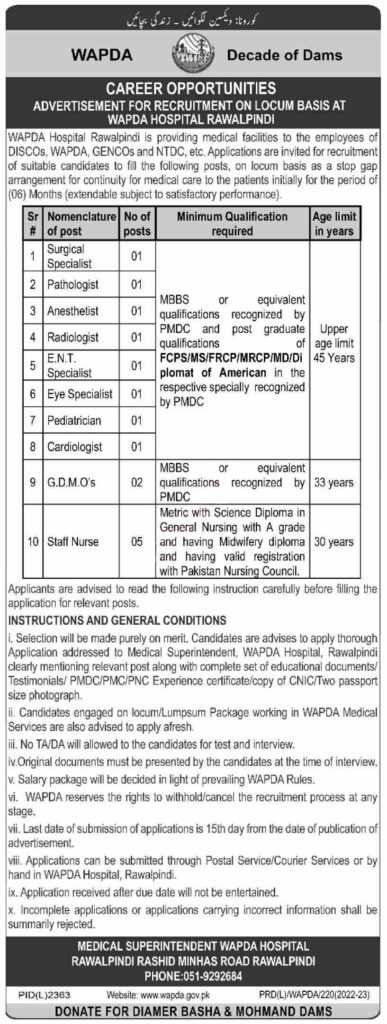 Jobs at WAPDA Hospital Rawalpindi 2023