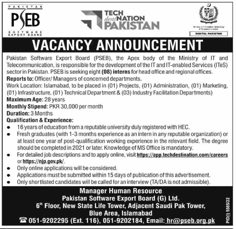 Internship Opportunities at PSEB Islamabad 2023 Latest Jobs In Pakistan