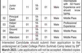 Positions at Cadet College Pishin 2023