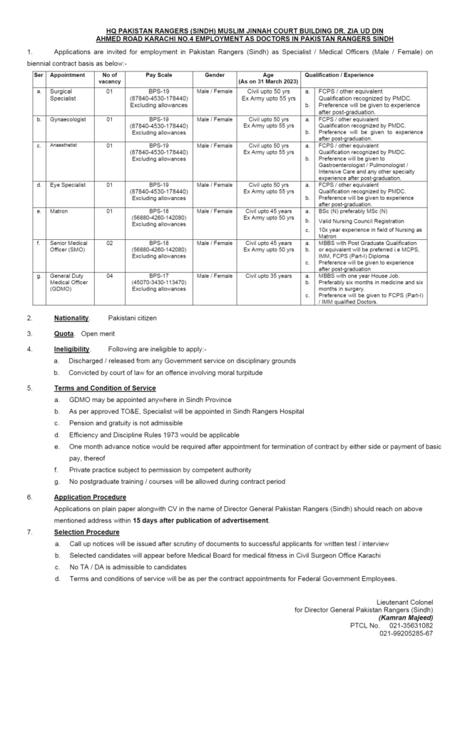 Jobs at HQ Pakistan Rangers Sindh 2023